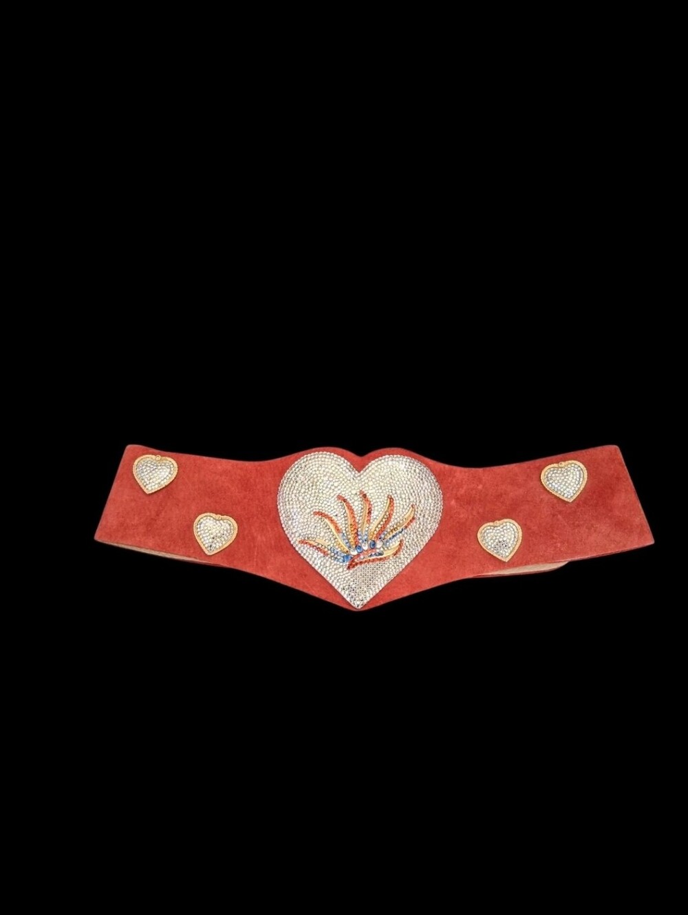 Vintage 70s/80s Ermine Beverly Hills Red Suede Wide Belt Swarovski Crystal